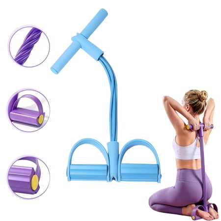 Upper Belly Resistance Band,4-Tube Elastic Yoga Pedal Puller,Natural Latex Tension Rope Fitness Equipment for Abdomen,Waist,Arm & Leg Stretching
