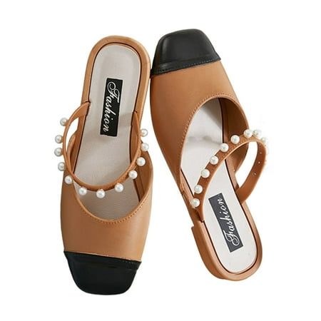 

Women s Summer Flat Mules Closed Square Toe Slip on Backless Loafer Shoes for Daily Wear Shopping 39 Brown