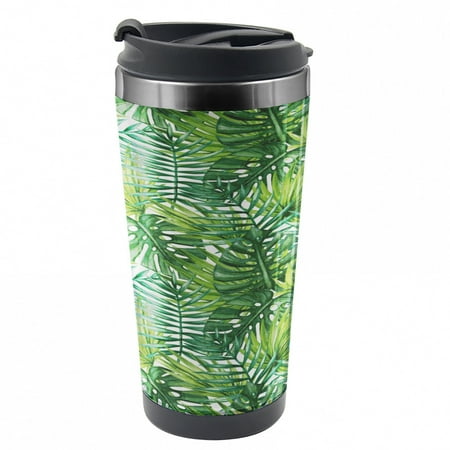 

Leaf Travel Mug Tree Leaves Watercolor Steel Thermal Cup 16 oz by Ambesonne