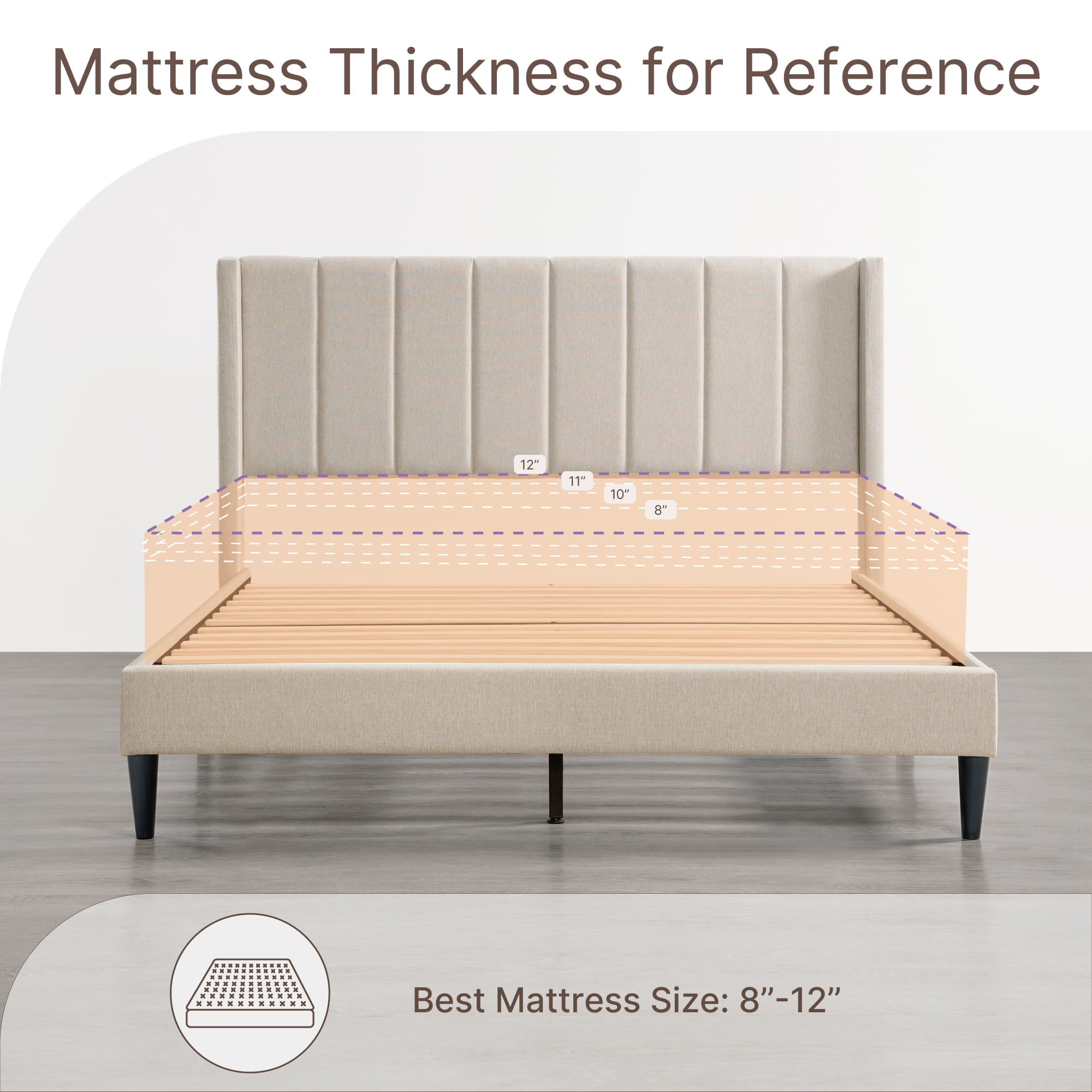 Spruce & Spring Upholstered Platform Bed Frame with Wingback Headboard Queen