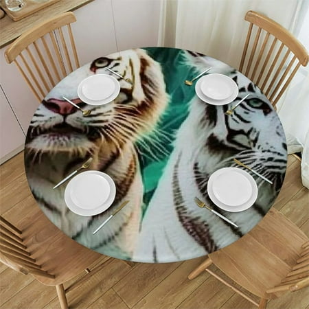 

Patifu White Tigers Round Tablecloth 100% Polyester Stain-Resistant Washable for Indoor Outdoor Restaurants Weddings Parties Table Cloth Tablecloths 42 -46