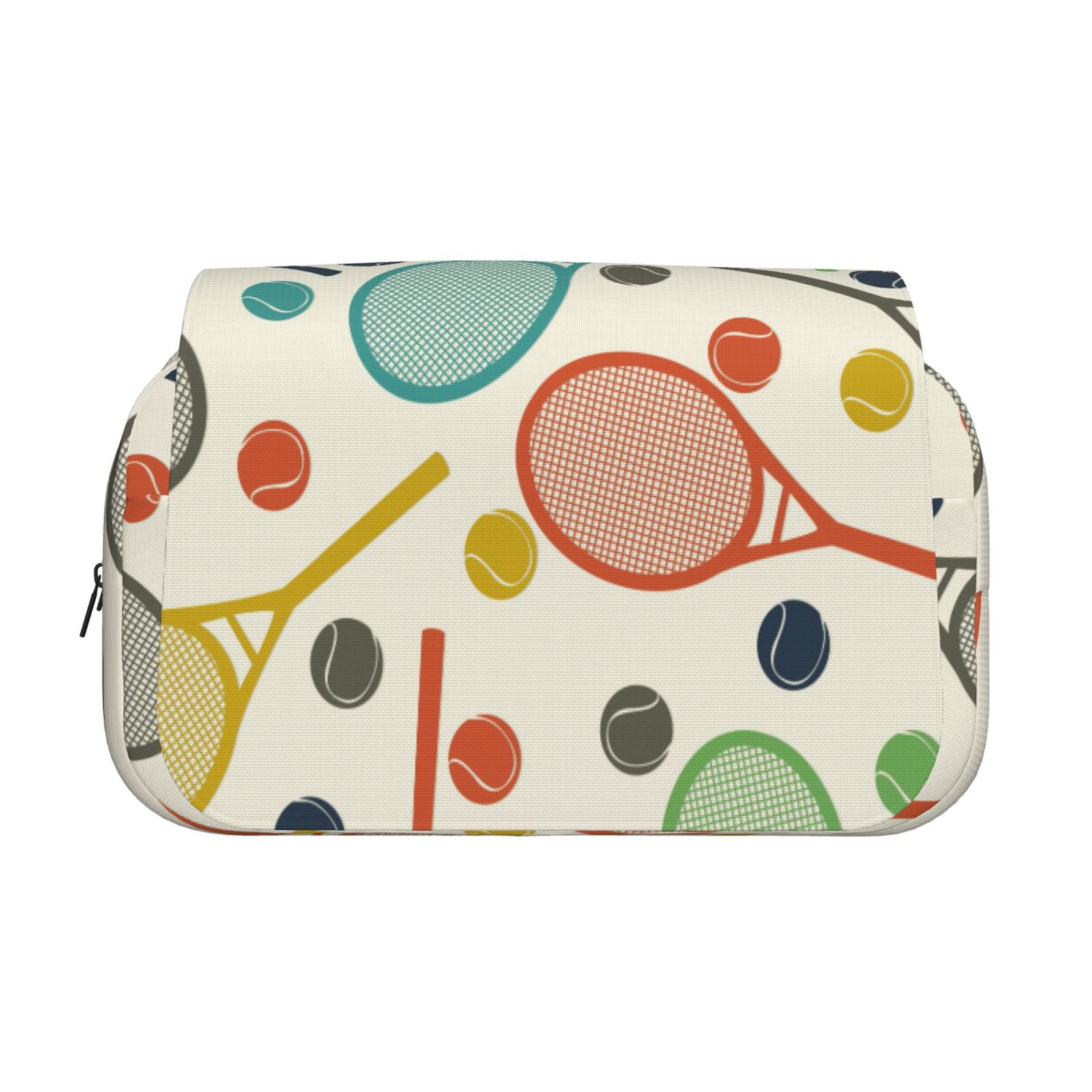 Rateoe Racket and Tennis Ball Pattern Double Clamshell Pen Case, Storage Organizer with Two Zipper Compartments– Holds Up to 50 Pencils & Pens