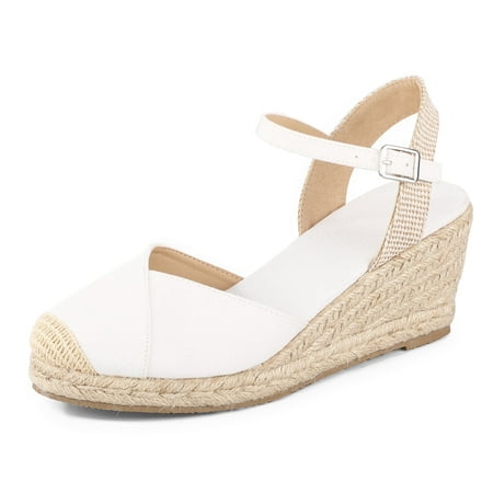 

Pennysue Women s Espadrilles Wedge Sandals Off-white Platform Ankle Strap Sandals Size 7.5M