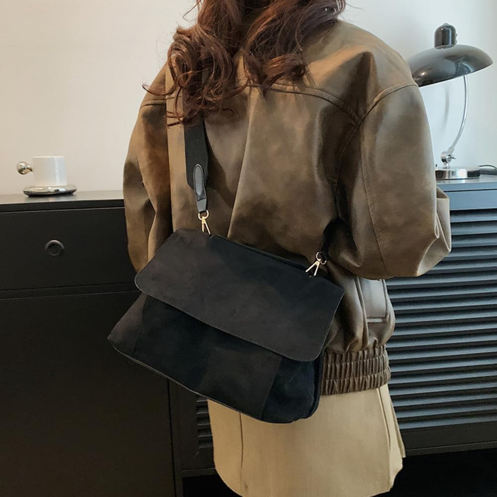 HLSOHJP Suede Tote Bag Retro Work Bag Suede Shoulder Bag Crossbody Purse for Women Office Tote Handbag