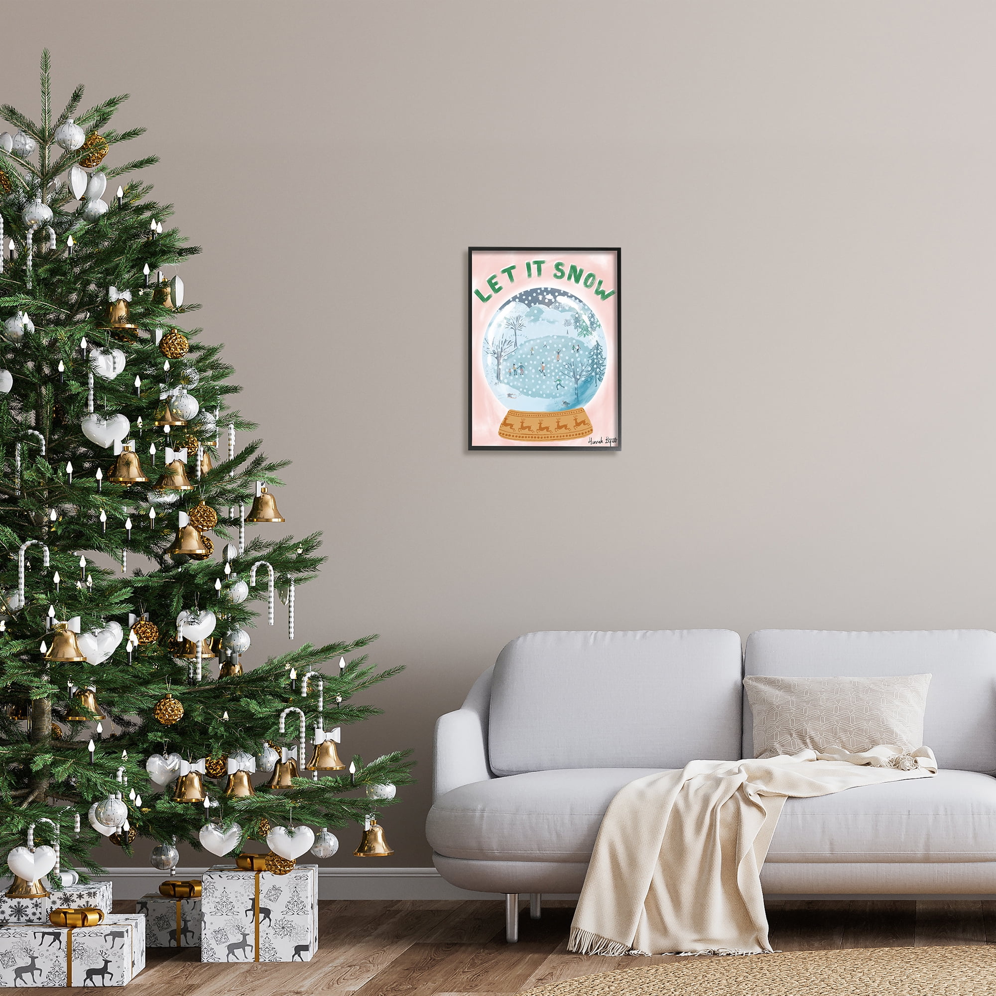 Stupell Industries Let It Snow Globe Holiday Painting Black Framed Art Print Wall Art, 16 x 20