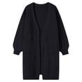 thumbnail image 4 of Women's Mid-Length Knit Cardigan, Solid Color Open Front Sweater, Long Sleeve Pocketed Coat, Soft Casual Outerwear, Autumn Winter Layer Black M, 4 of 4