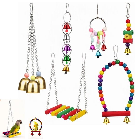 AOKISEN Bird Toys Set, Parrot Cage Swing Chewing Toys with Hanging Bells Perch Ladder, Bird Playground Accessories for Parakeet Cockatiel Conure