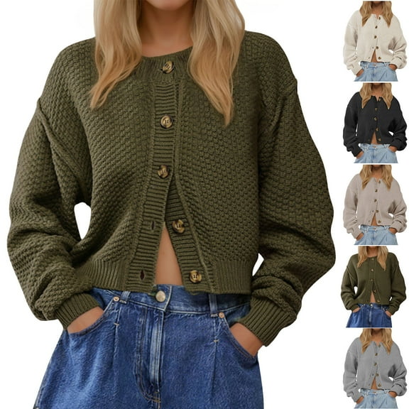 Womens Fall Fashion 2025 Cardigan Sweaters for Women Women Solid Color Botton Fall And Winter Long Sleeve Cardigan Fashion Coat Top