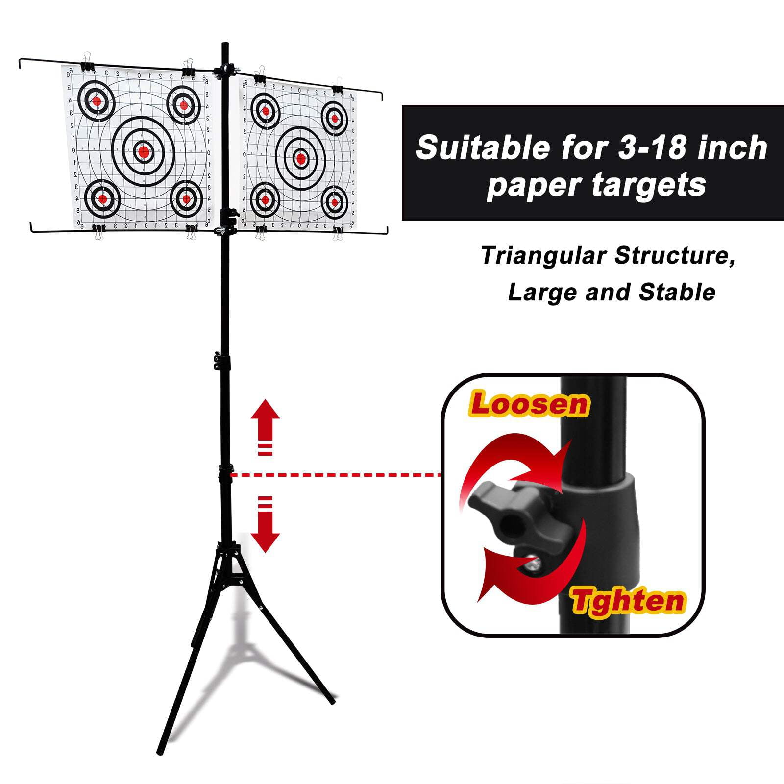 Atflbox Adjustable Paper Target holder With 10pcs Target Papers for Outdoor, Paper Target Stand for BB gun, Airsoft, Airgun backyard Shooting Practice