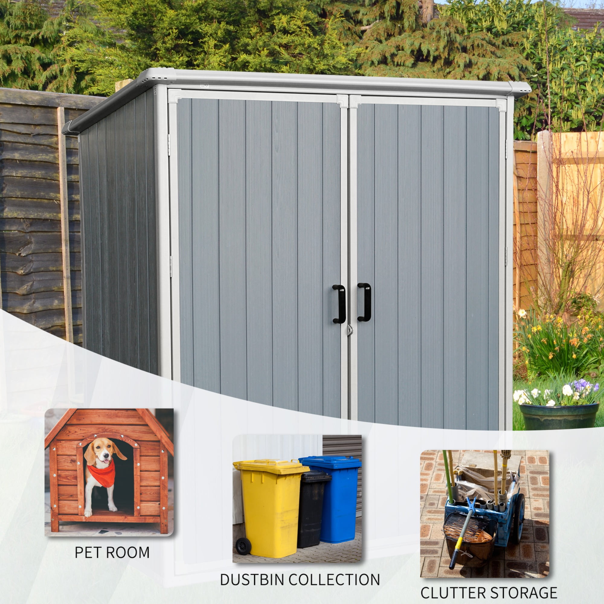 JXXRZ 5x3FT Waterproof Resin Storage Shed, Outdoor Storage Shed Lockable for Bikes & Patio, Grey
