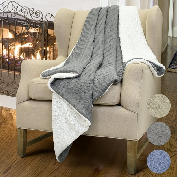 Cable Knit Sherpa Blanket, Throw Blanket, Reversible UltraSoft Sherpa