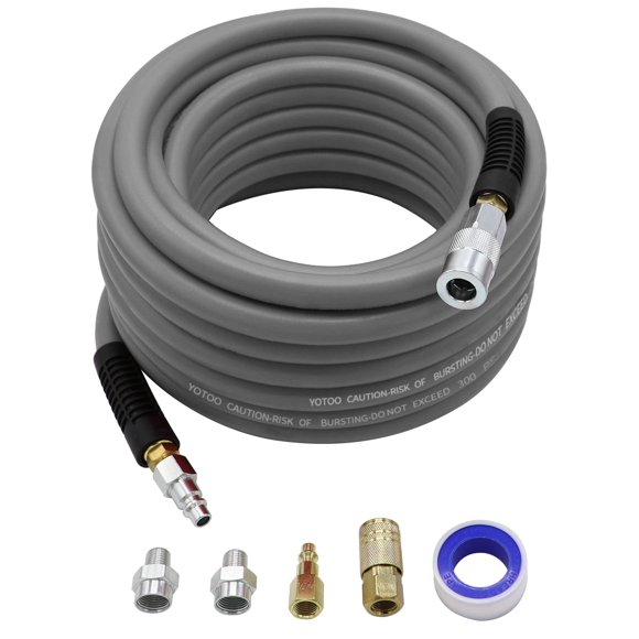 YOTOO Hybrid Air Hose 1/2-Inch I.D. by 50-Feet Long 3/8 inch MNPT Solid Brass Fittings 300 PSI Heavy Duty, Lightweight, Kink Resistant with 3/8" and 1/4" Indus