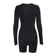 thumbnail image 6 of Shldybc Women's Sexy Butt Button Back Flap Jumpsuit V Neck Shorts Long Sleeve Romper Bodycon Pajamas Onesies - Fall/Winter Clearance, 6 of 7