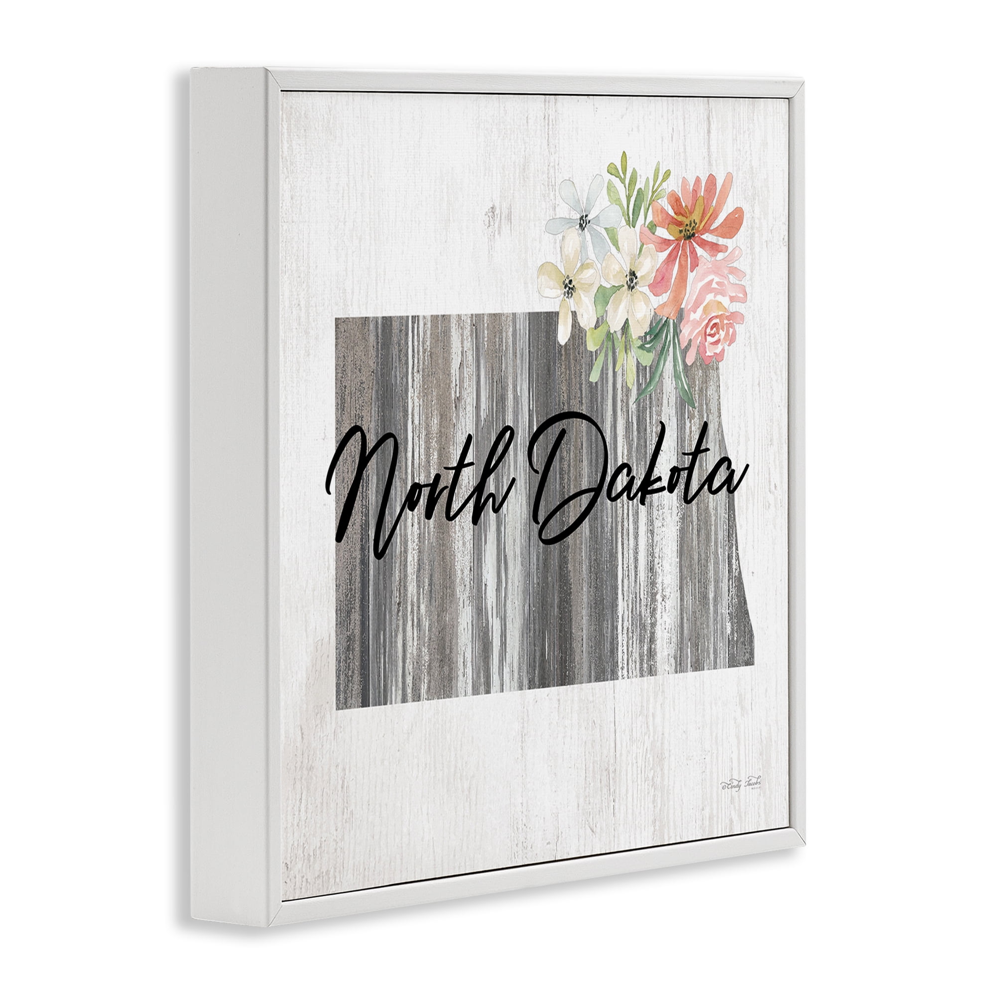 Stupell Industries Shabby Chic North Dakota Botanical & Floral Painting White Framed Art Print Wall Art, 12 x 12