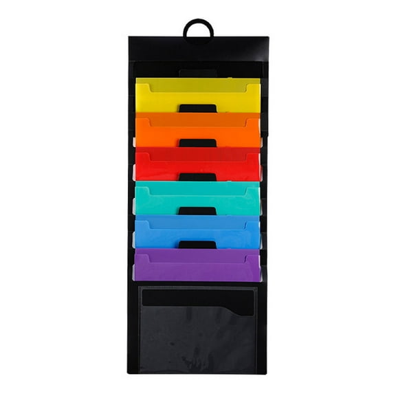 Sylvtty File Folder Hanging Organizer with 6 Large Pockets Portable Foldable Space-Saving Wall File Holder Rainbow Color Documents Holder