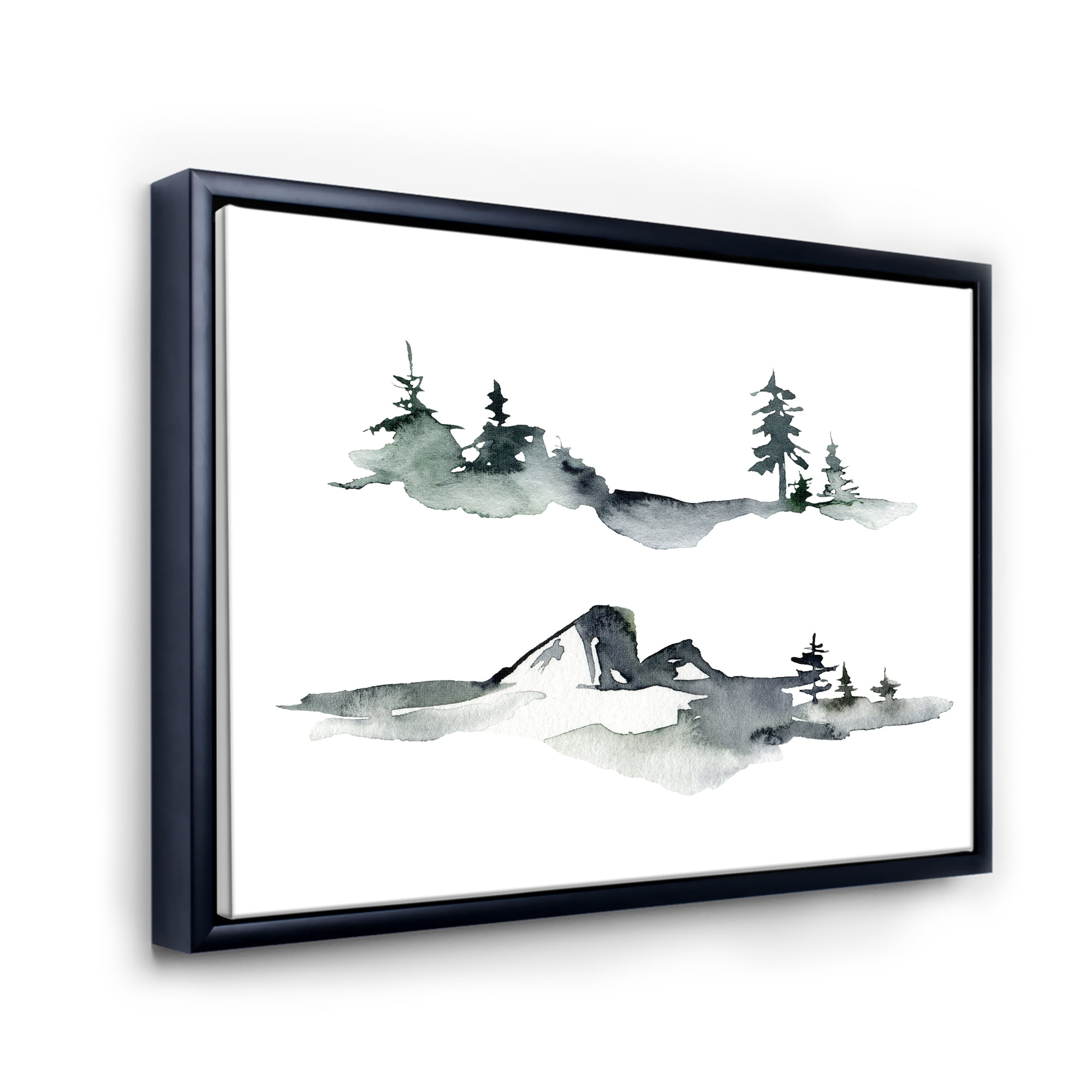Trees With Winter Dark Blue Mountain Landscape I 40 in x 30 in Framed Painting Canvas Art Print, by Designart