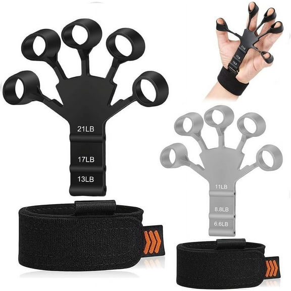 Grip Strength Trainer Finger Strengthener-Hand Strengthener 6 Resistant Level Exerciser-Adjustable Hand for Therapy, Relieve Pain Arthritis(Black Grey, 2PCS)