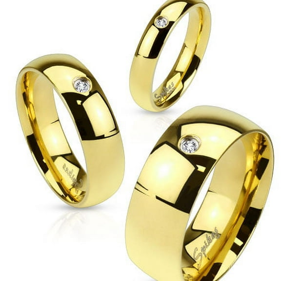 6mm Wedding Band Gold IP Stainless Steel with CZ (SIZE: 5)