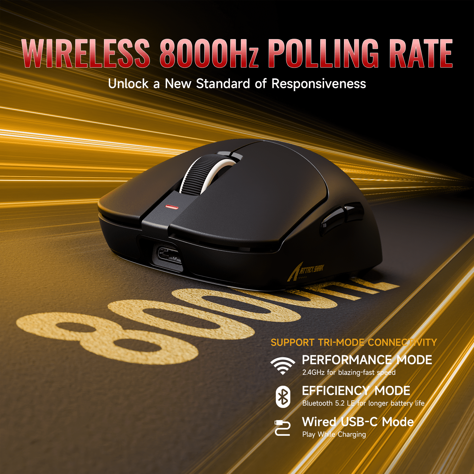 ATTACK SHARK X8ULTRA Mouse for Large Hand, Nordic52840 MCU, 55g SUPERLIGHT, PixArt PAW3950MAX Gaming Sensor, DPI up to 42000, Ice-Cool Nano Coating, BT/2.4G Wireless/Wired, 500mAh Battery (Black)