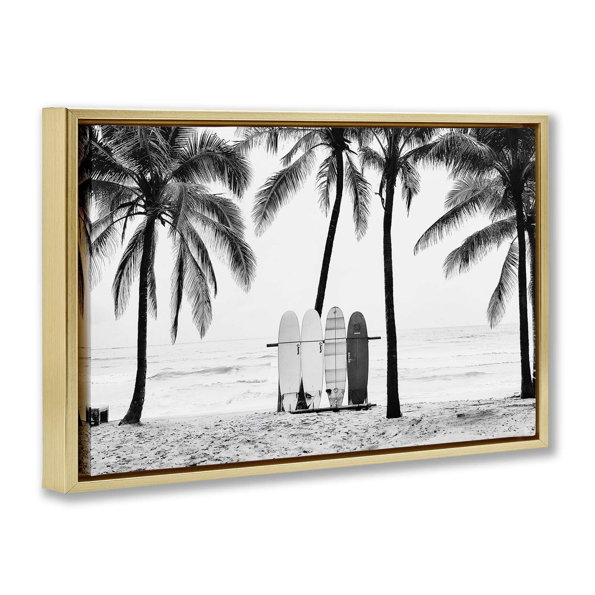 Stupell Industries Centered Surf Boards View Nautical & Beach Photography Gold Floater Framed Canvas Art Print Wall Art, 25 x 17