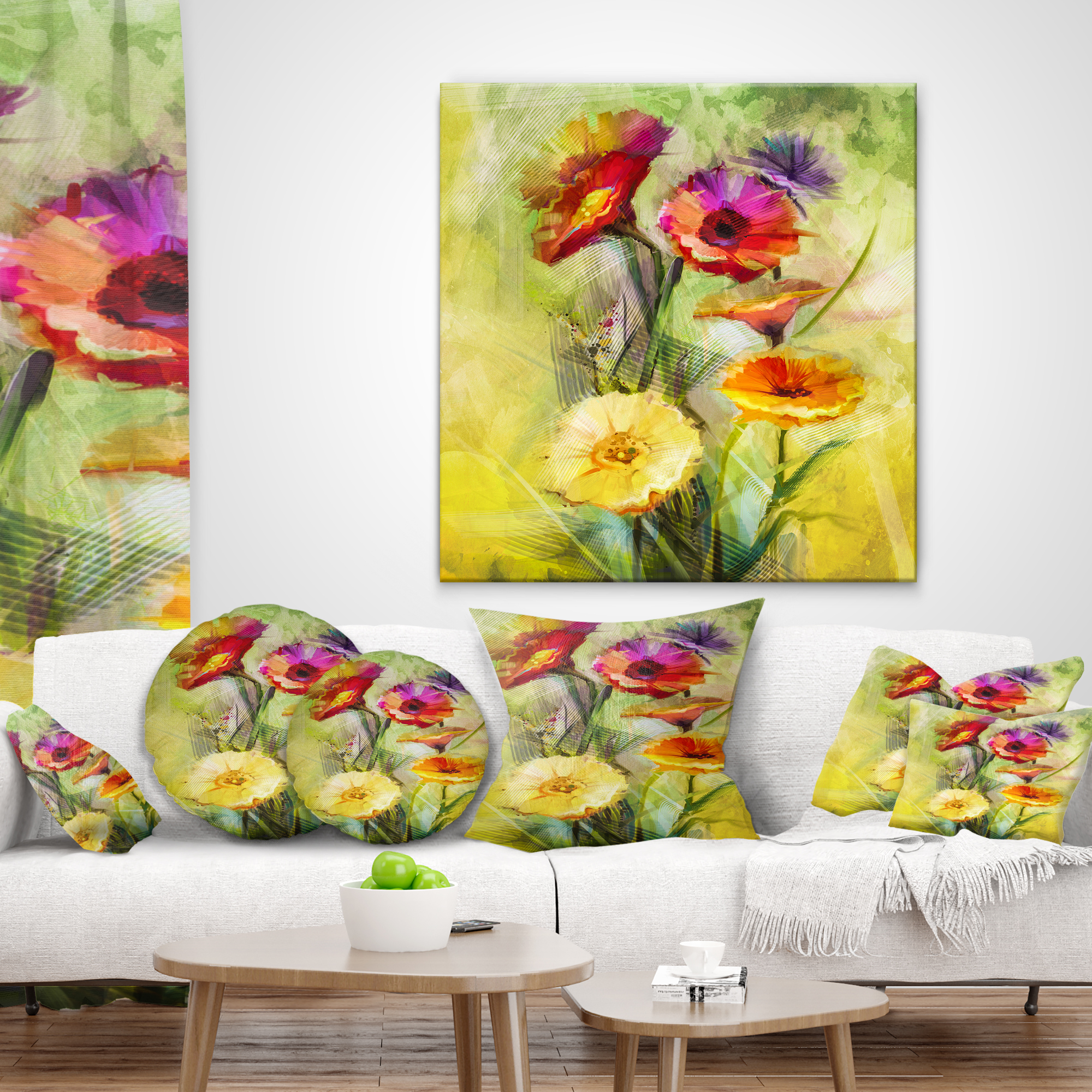 Designart Bouquet of Gerbera Flowers Watercolor - Floral Throw Pillow - 16x16