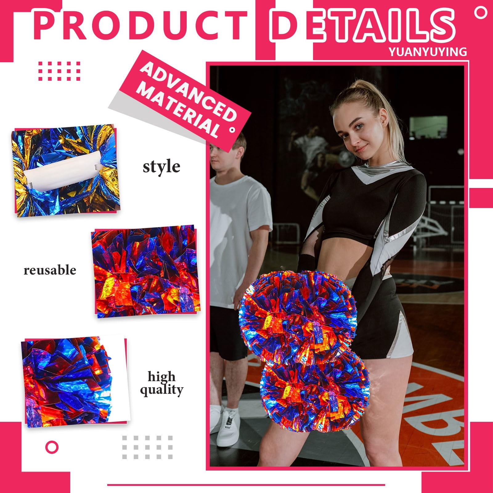 12 Pcs Cheerleading Pom Poms, Cheerleader Pompoms with Handle Style,Fit for Team Spirit Sports Dance Cheering