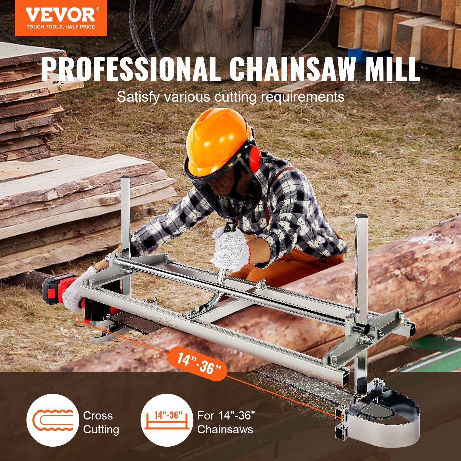 14"-36" Chainsaw Mill - Portable Sawmill Attachment for Wood Lumber Cutting (0.2"-11.81" Thickness) - Galvanized Steel Construction - Compatible with Most Chainsaws