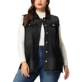 thumbnail image 1 of Women's Plus Size Jean Vest Button Down Turndown Collar Frayed Hem with Cargo Pocket Trucker Denim Vest Black 4X, 1 of 7