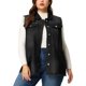 thumbnail image 1 of Women's Plus Size Jean Vest Button Down Turndown Collar Frayed Hem with Cargo Pocket Trucker Denim Vest Black 1X, 1 of 7
