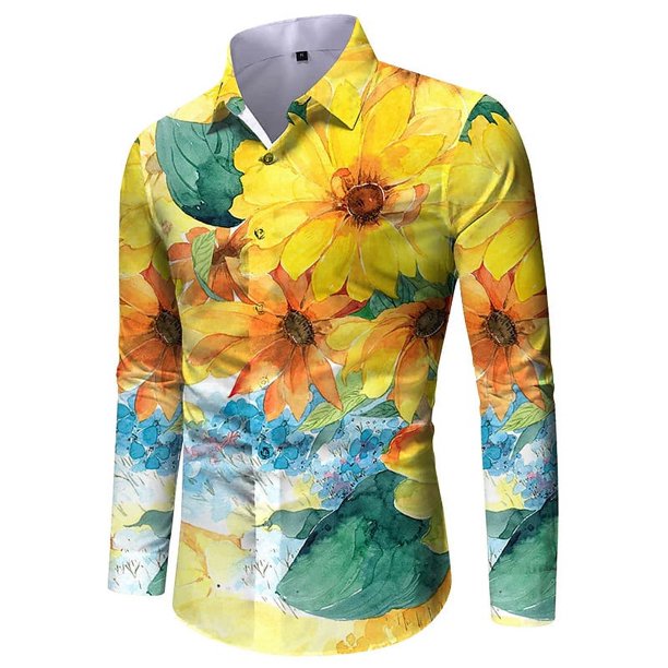 Camisa de traje con solapa y estampado floral de manga larga para hombre, informal, para exteriores, estilo urbano, de lujo, suave y cómoda, talla grande