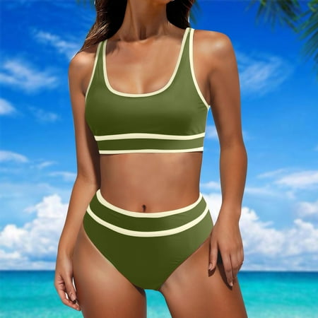 Wiyuqeen Swimsuits for Women 2024 High Waisted Bikini Sets Two Piece Cheeky High Cut Bathing Suits Color Block Crop Tops with Shorts Swimwears