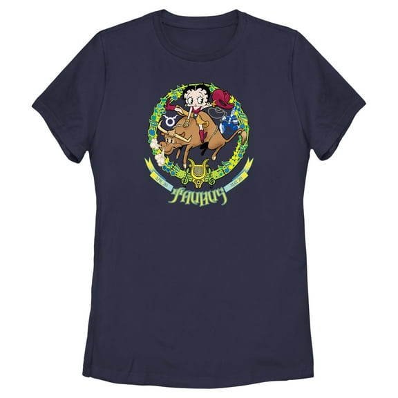 Women's Betty Boop Taurus Zodiac  Graphic Tee Navy Blue Large