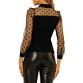 thumbnail image 3 of INSPIRE CHIC Women's Mesh Panel Dots Long Sleeve Button Front Half Placket Shirt XS Black, 3 of 7