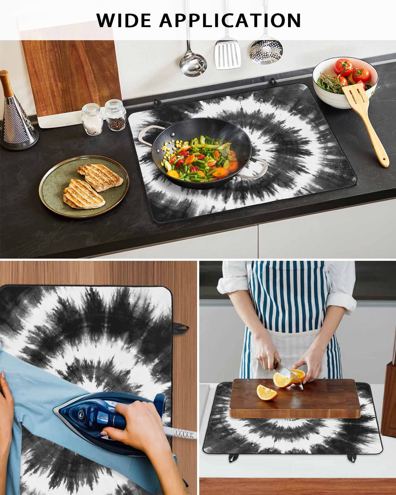nqOlkjepod Large Induction Cooktop Protector Mat 36"x21", Black Gray Ombre Stove Top Covers for Electric Stove, Retro Abstract Tie-dye Tribal Boho Stove Burner Cover Mats, Glass Top Stove Cover