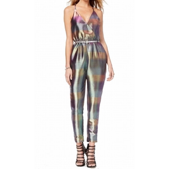 XOXO Women's Medium Metallic Belted Surplice Jumpsuit