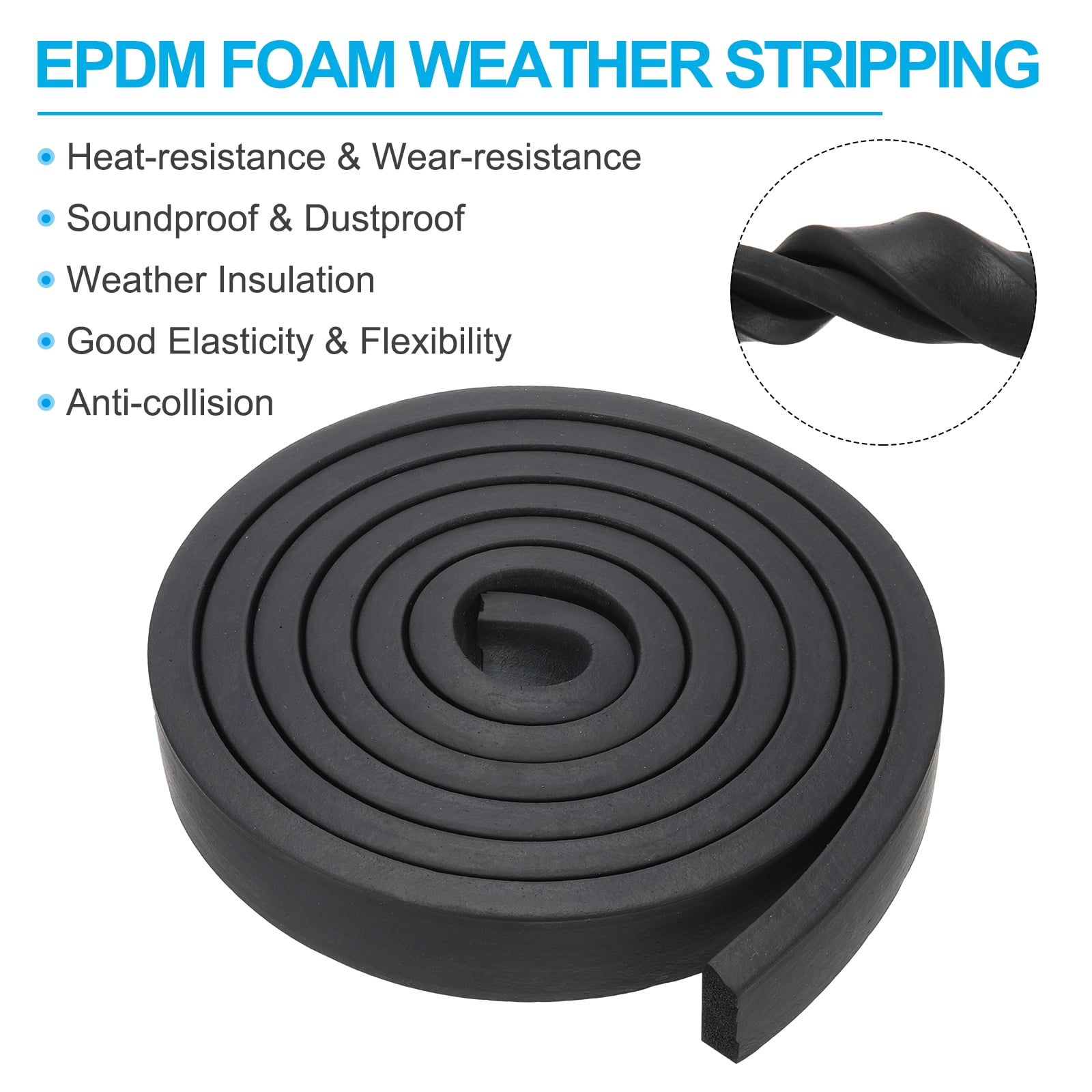 Uxcell 9.8Ft Weather Stripping Door Seal, 1-9/16"W x 5/8"T EPDM Rubber Foam Seal Strip