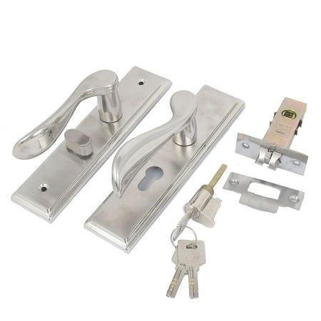 Household Bedroom Door Metal Safety Pull Handle Grip Lock Latch Silver Tone