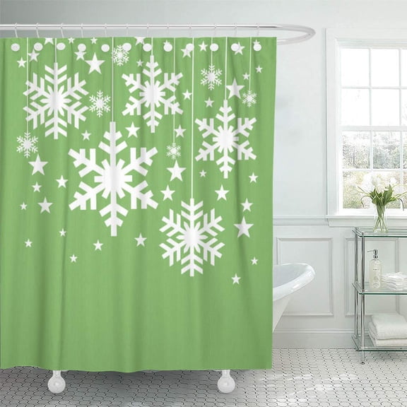CYNLON Chic Snowflakes and Stars Elegant Winter Seasonal Simple Holiday Bathroom Decor Bath Shower Curtain 66x72 inch