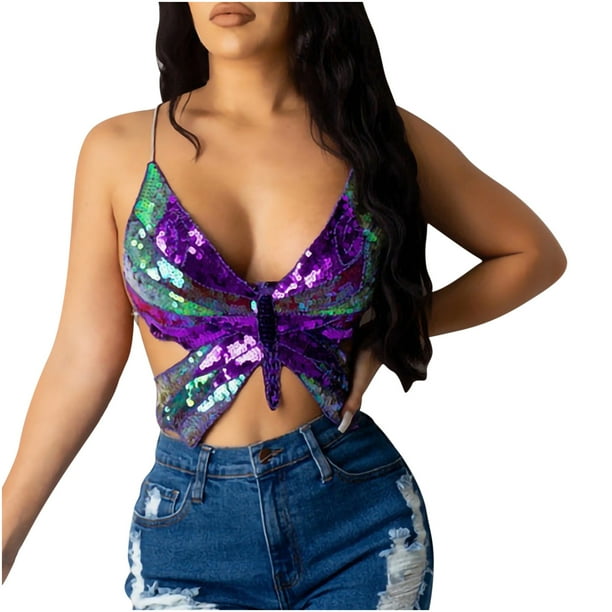 Tops de mujer Lentejuelas Discoteca Sin mangas Sling Summer Casual Chaleco Blusa Pompotops lopia996143