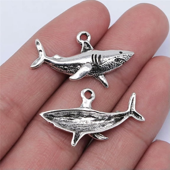 HOOUN 110 Pcs Tibet Silver Shark Charms Pendant 32X16MM C14481