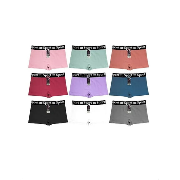 Women's 12 Pack Classic Cotton Colorful Sporty Athletic Boxer Briefs (S)