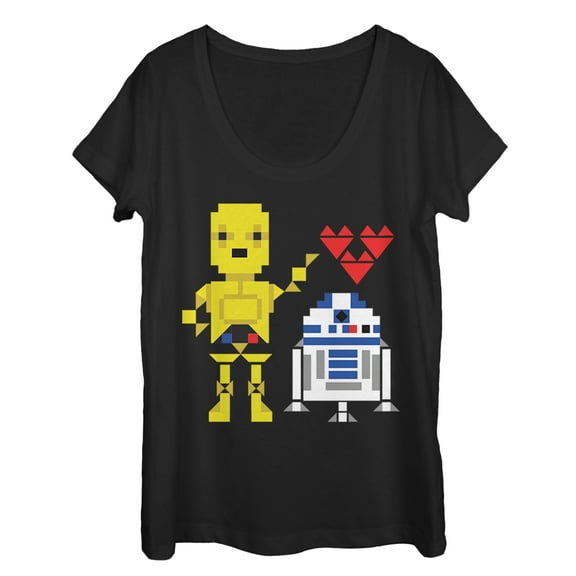Women's Star Wars Valentine's Day R2-D2 and C-3PO Scoop Neck Black Large