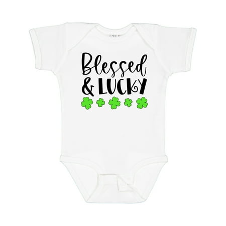 

Inktastic Blessed and Lucky 4 Leaf Clovers St. Patrick s Day Gift Baby Boy or Baby Girl Bodysuit