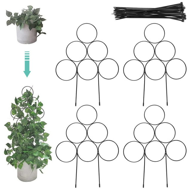 MesaSe Potted Plant Trellis 4Pcs Iron Climbing Plant Frame with 20Pcs Black Ties Combination Assembly Garden Plant Support for Garden Courtyard Balcony Potted Plant Climbing Plant