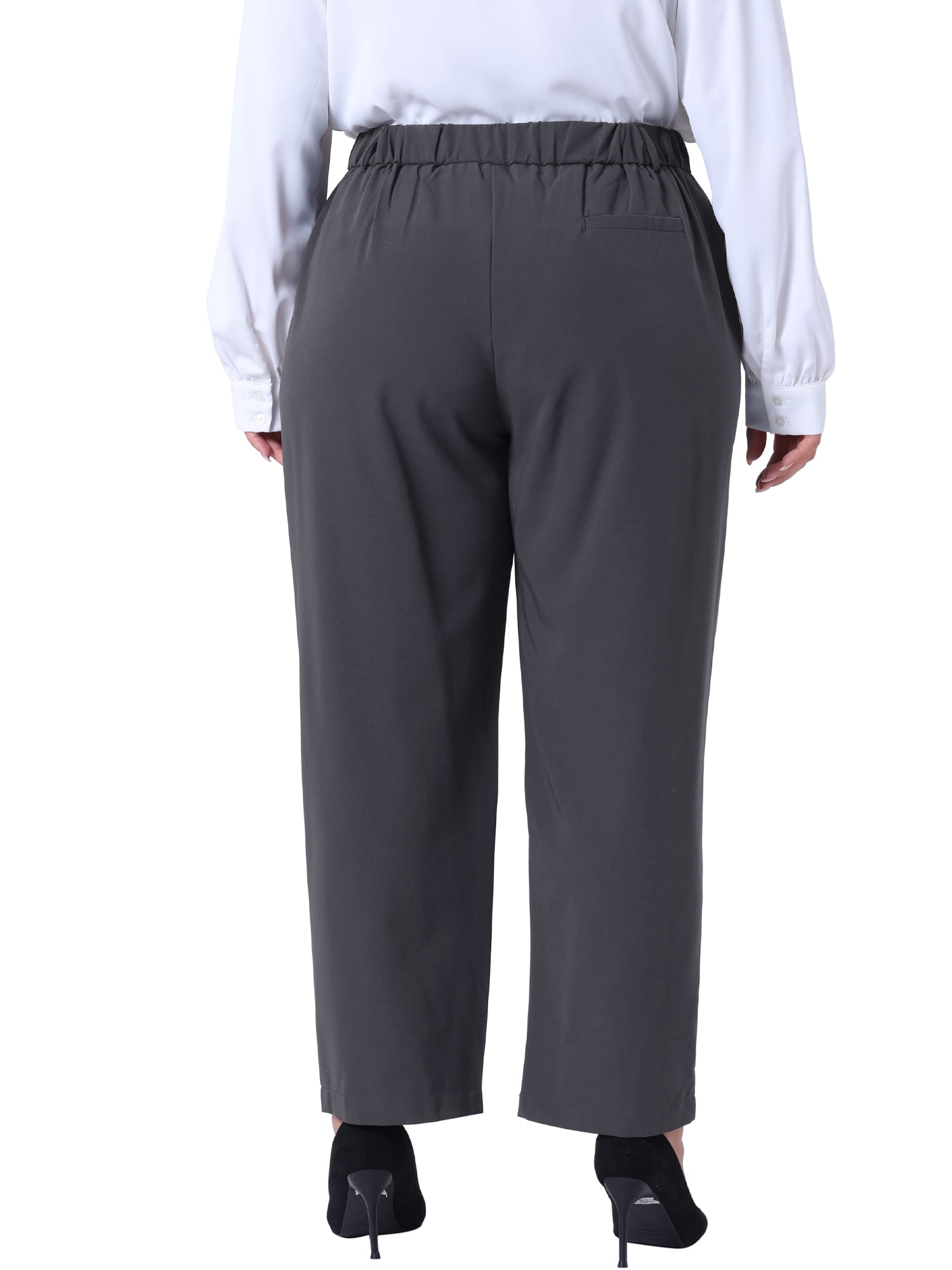 DARING DIVA Women's Plus Elastic High Waisted Long Straight Pants 1X Gray