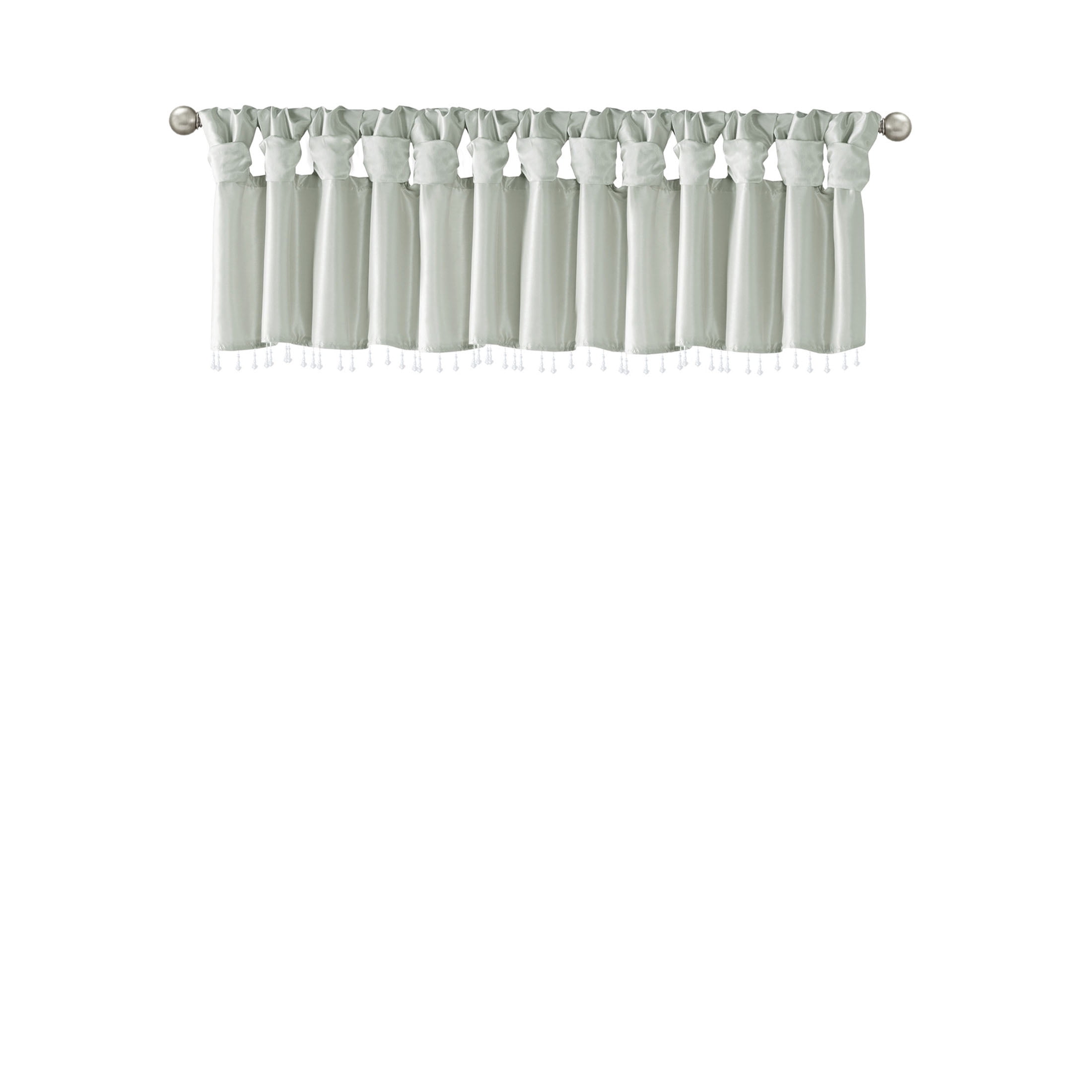 JERFIT Faux Silk Window Valance with Beaded Trim, Dusty Aqua Tab Top Curtain for Living Room, 50x26 Inches
