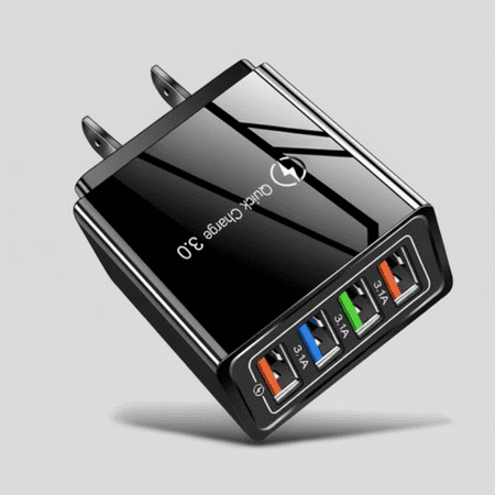 4 Outlets, Black, Wall Cell Phone Charger, High Power 20W
