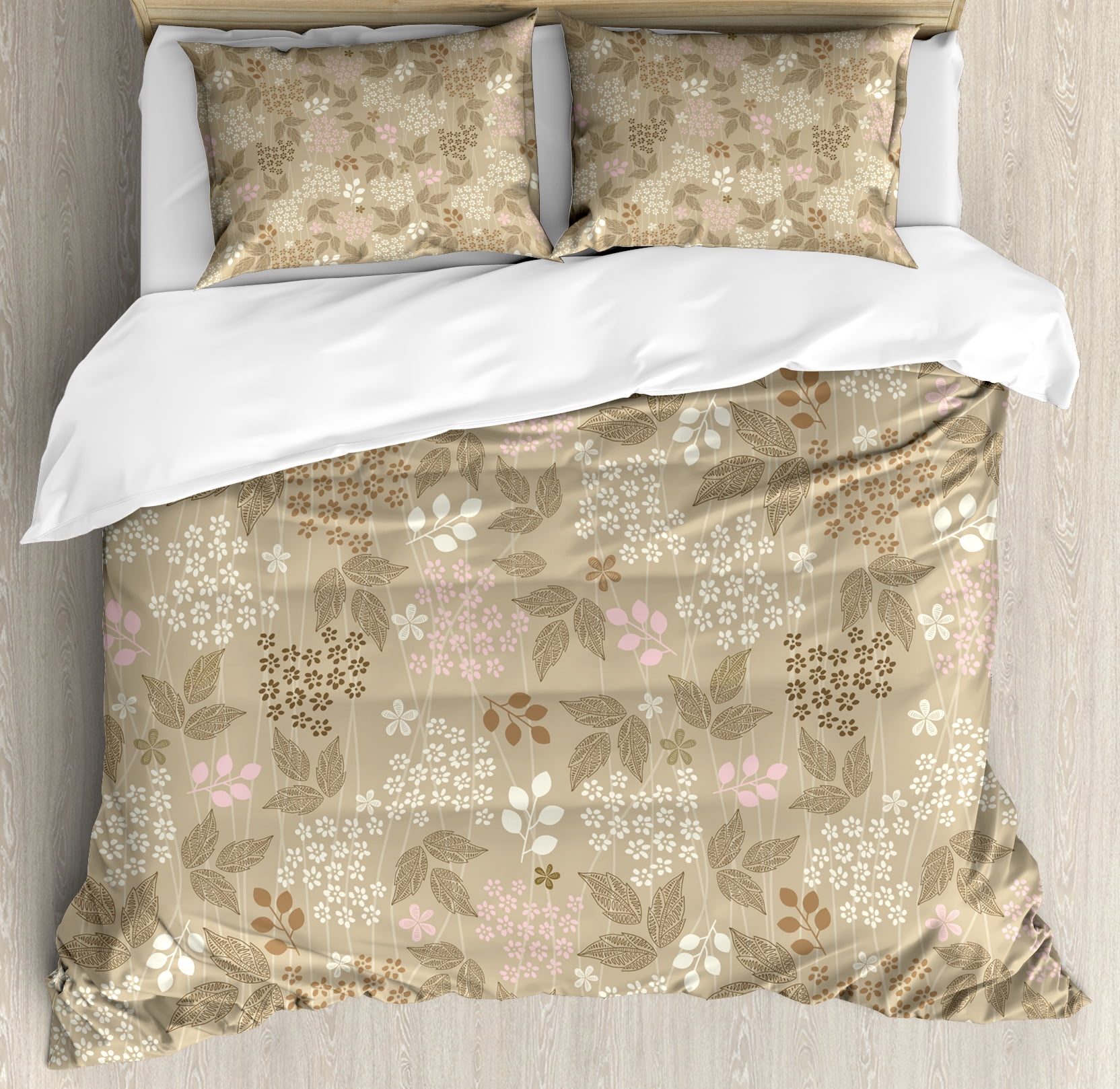 Fl King Size Duvet Cover Set Vintage Leaves Daisy Silhouettes Ornate Environment Elements Romantic Pattern Decorative 3 Piece Bedding With 2