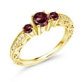 thumbnail image 2 of Gem Stone King 0.97 Ct Round Red Rhodolite Garnet 18K Yellow Gold Plated Silver Ring (Size 6), 2 of 4