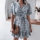 thumbnail image 2 of Vestido floral con cintura fruncida,Vestido floral de manga corta Vestido corto floral con cuello en V Vestido corto floral de verano Eficiencia maximizada, 2 of 6